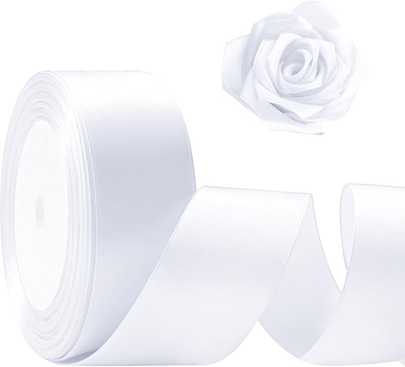 Flezoo 25 Yards White Satin Ribbon 1 1/2inch, Single Face Polyester Silk Fabric Hair String Ribbon for Craft, Flower Bouquets, Gift Wrapping, Wedding, Bow Making and Valentines Decoration - Image 1